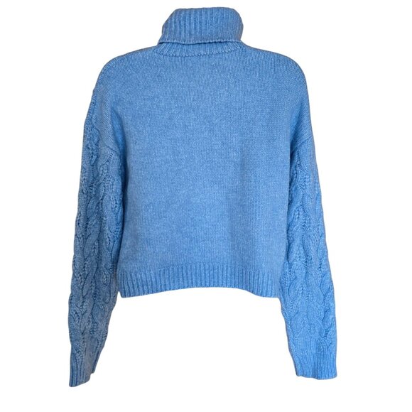 Soft Warm Blue Cable Knit Turtleneck Sweater cropped cottagecore chic - Picture 2 of 5